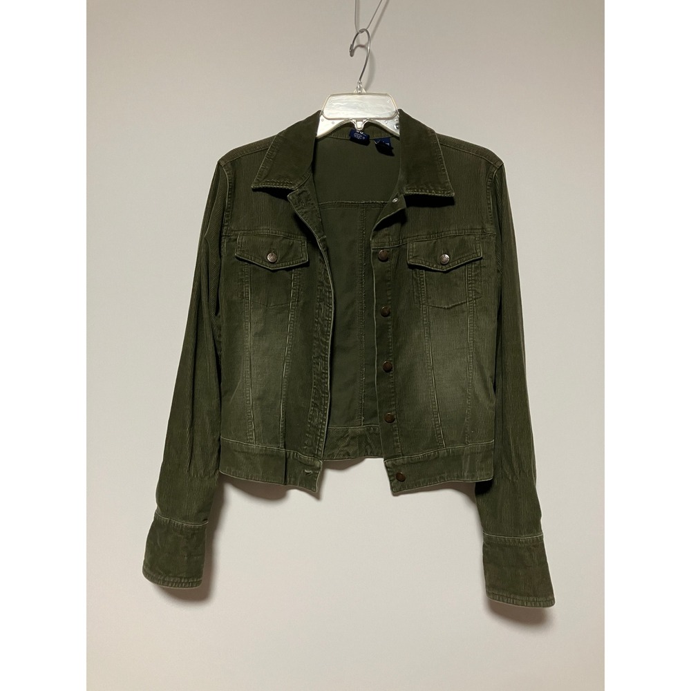 So GSJC Women Corduroy Jacket Size M Green Vintage Gorpcore Stretch Button Up